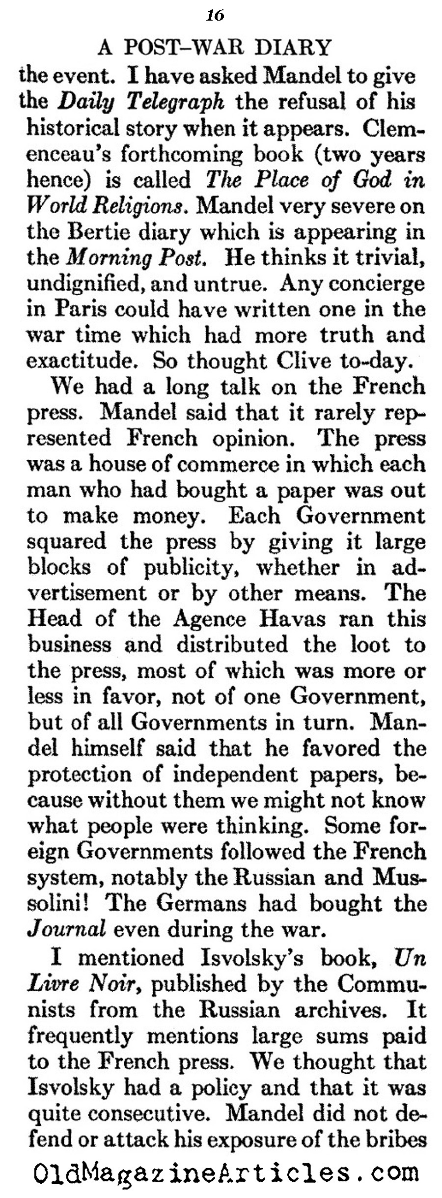 Post-War Diary (Atlantic Monthly, 1928)